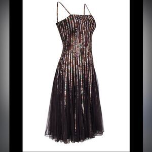 Cache vintage 90’s midi cocktail dress brown sexy back zip US 6